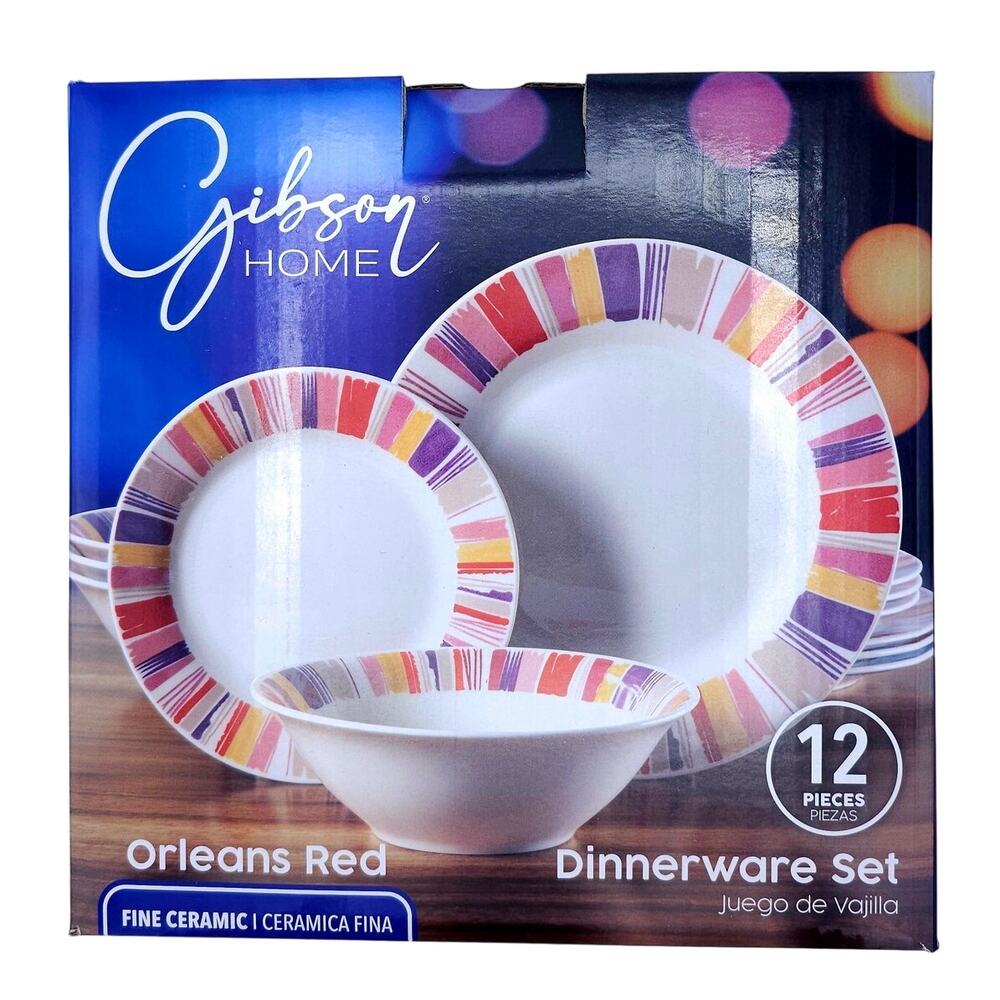 Gibson Home Orleans Red Dinnerware Set 12 Piece Cereal Dessert Dinner Plates